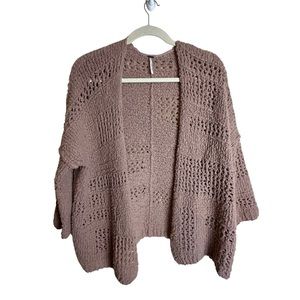 FREE PEOPLE Mauve Wool Blend Crochet Open Front Knit Boho Cardigan Size XS / S